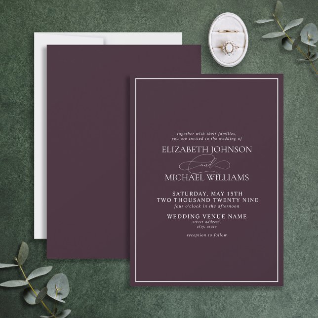 Formal Purple Classic Script Wedding Invitation (Creator Uploaded)