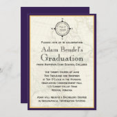 Formal Purple Compass Map Graduation Announcements (Front/Back)