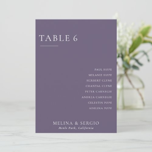 Formal Purple White Wedding Table 6 Seating Chart Invitation
