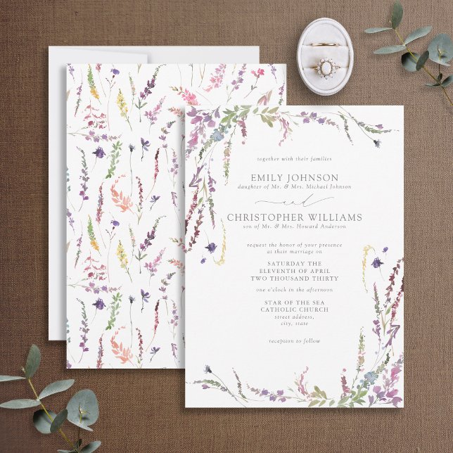 Formal Purple Wildflower Wedding Invitation