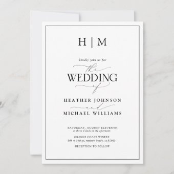 Formal QR Code Black White Monogram Script Wedding Invitation | Zazzle