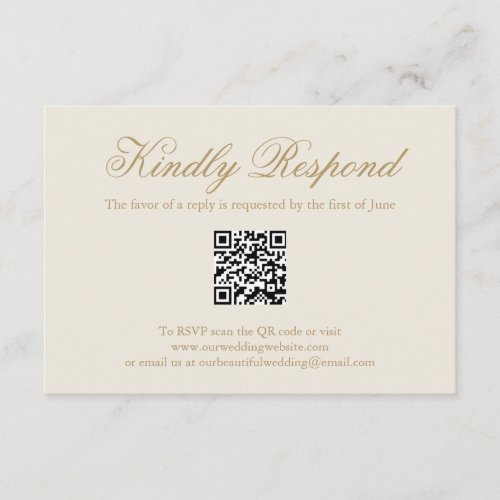 Formal QR Code Neutral Gold Ivory Elegant Wedding RSVP Card