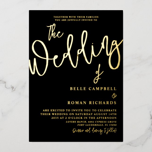 Formal Real Gold Calligraphy Wedding  Foil Invitat Invitation (Front)