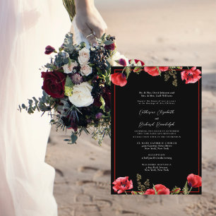 Formal Red Floral Black Wedding Invitation