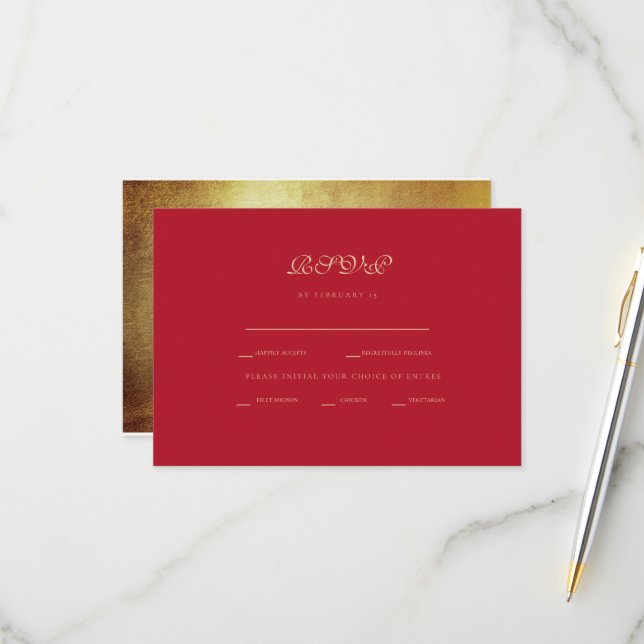 Formal Red & Gold Ethnic Wedding RSVP (Front/Back In Situ)
