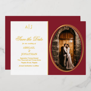 Formal Red, Gold Photo Wedding Save the Date Foil Invitation