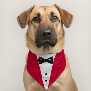 Formal Red Suit Black Bowtie Pet Bandana Collar