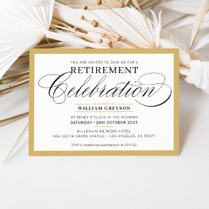 FORMAL RETIREMENT PARTY modern classy black gold Invitation