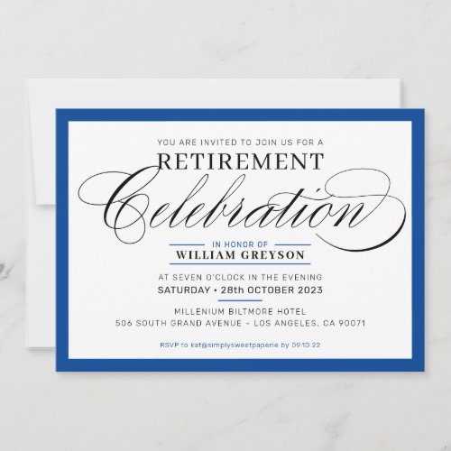 FORMAL RETIREMENT PARTY modern fancy royal blue