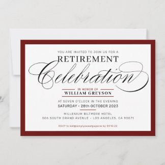 FORMAL RETIREMENT PARTY modern maroon burgundy Invitation