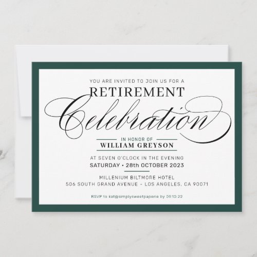 FORMAL RETIREMENT PARTY modern simple dark green