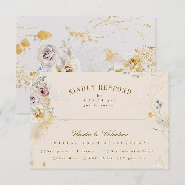 formal romantic enchanting botanical wedding RSVP card (Front/Back)