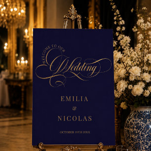 Formal Royal Blue Wedding Welcome Sign