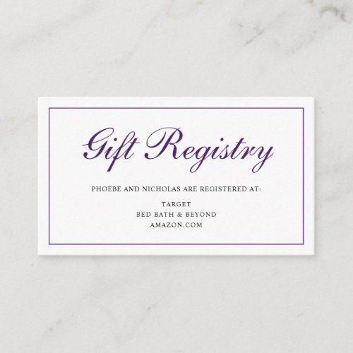Formal Royal Purple Wedding Gift Registry Enclosure Card