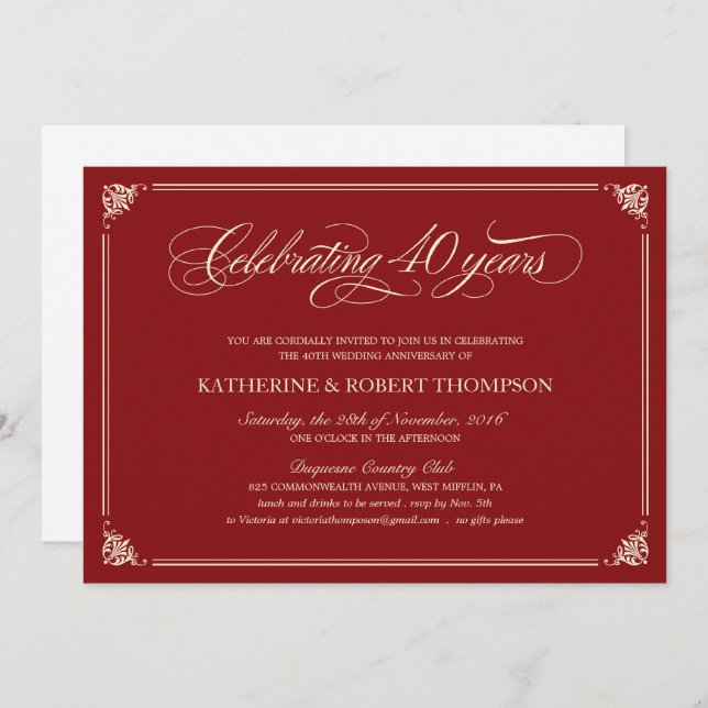 40th anniversary invitations