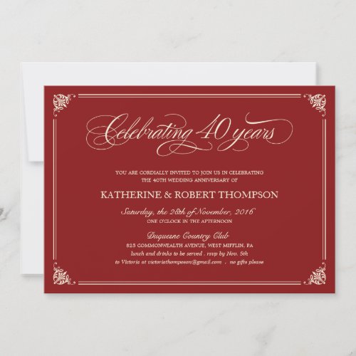 Formal Ruby 40th Anniversary Invitations