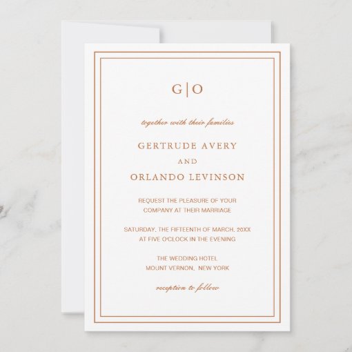 Formal Rust Orange Monogram Elegant Wedding Invitation | Zazzle