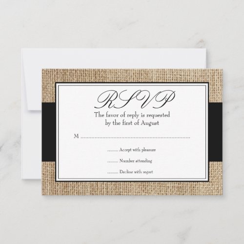 Formal Rustic Burlap Black Response Card