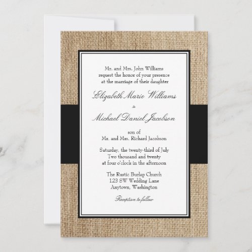 Formal Rustic Burlap Black Wedding Invitations