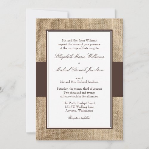 Formal Rustic Burlap Brown Wedding Invitations