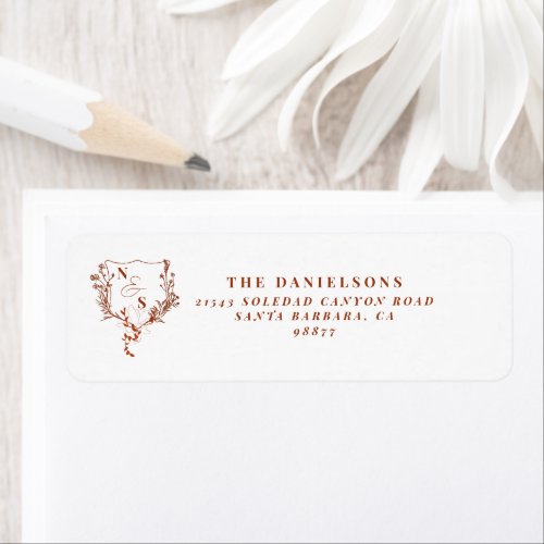 Formal Rustic Floral Crest Monogram Wedding Label