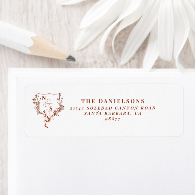 Formal Rustic Floral Crest Monogram Wedding Label (Insitu)