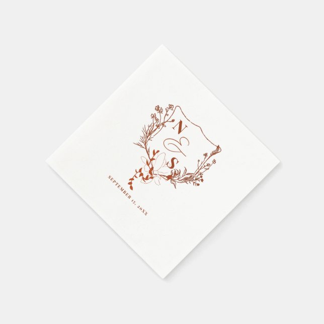 Formal Rustic Floral Crest Monogram Wedding Napkins (Corner)