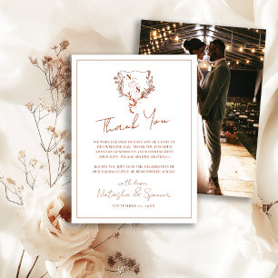 Formal Rustic Floral Crest Monogram Wedding Thank You Card