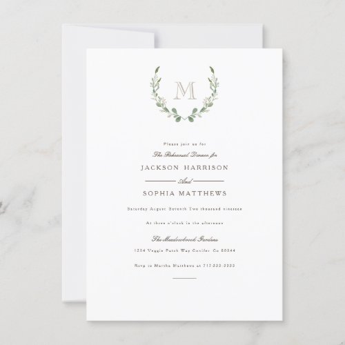 Formal  Rustic Greenery   Initial Wedding Invite