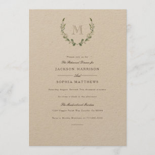 Formal & Rustic Greenery Initial Wedding Invite
