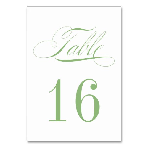 Formal Sage Green and White Table Number Card