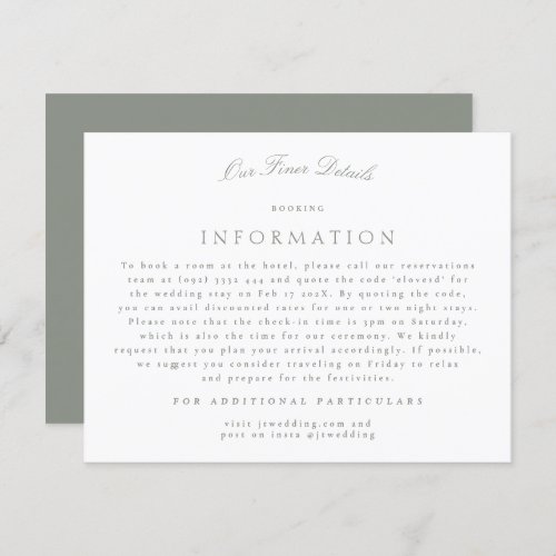 Formal Sage Green Calligraphy Wedding Details Enclosure Card