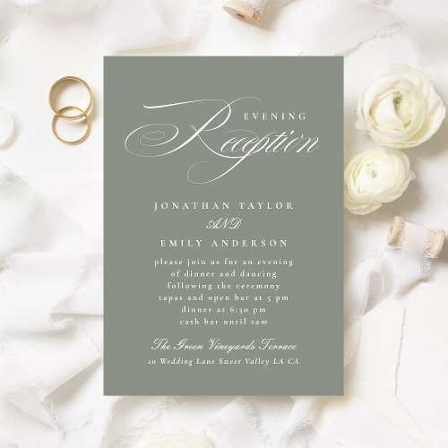 Formal Sage Green Calligraphy Wedding Reception Enclosure Card