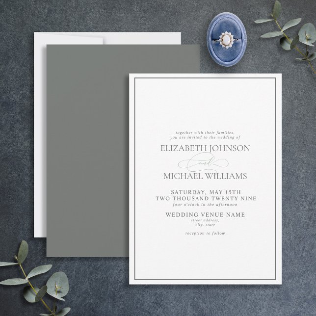 Formal Sage Green Classic Script Wedding Invitation (Creator Uploaded)