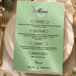 Formal Sage Green Rehearsal Dinner Wedding Course Menu