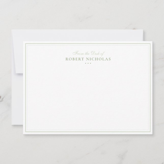 Formal Sage Green Script Two Border Stationery Note Card (Front)