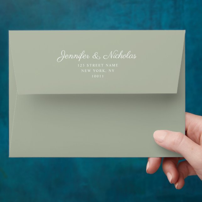 Formal Sage Green Script Wedding Address Envelope (Hand)
