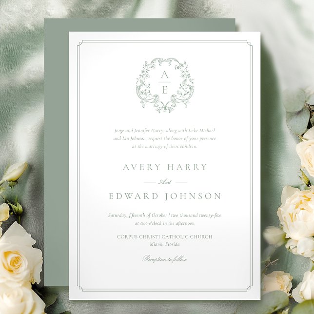Formal Sage Green Wedding Invitation (Creator Uploaded)