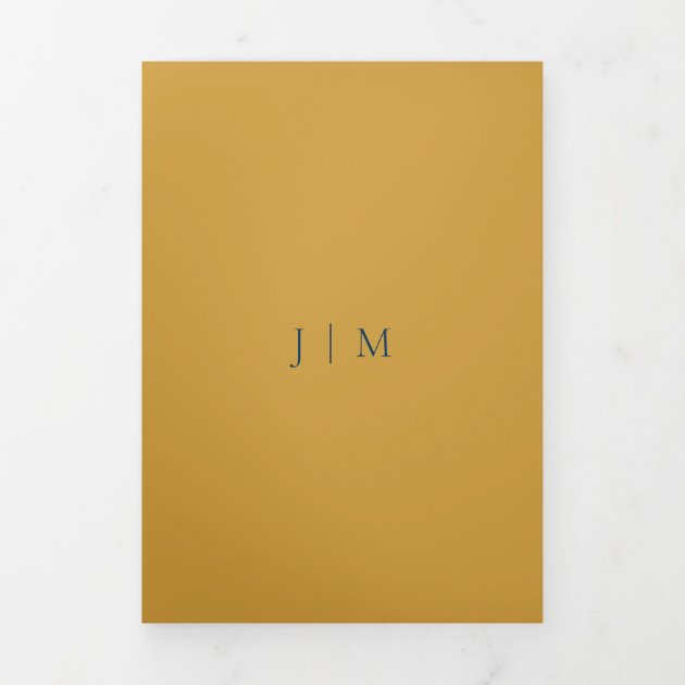 Formal Satin Gold Navy Modern Wedding Tri-Fold Card