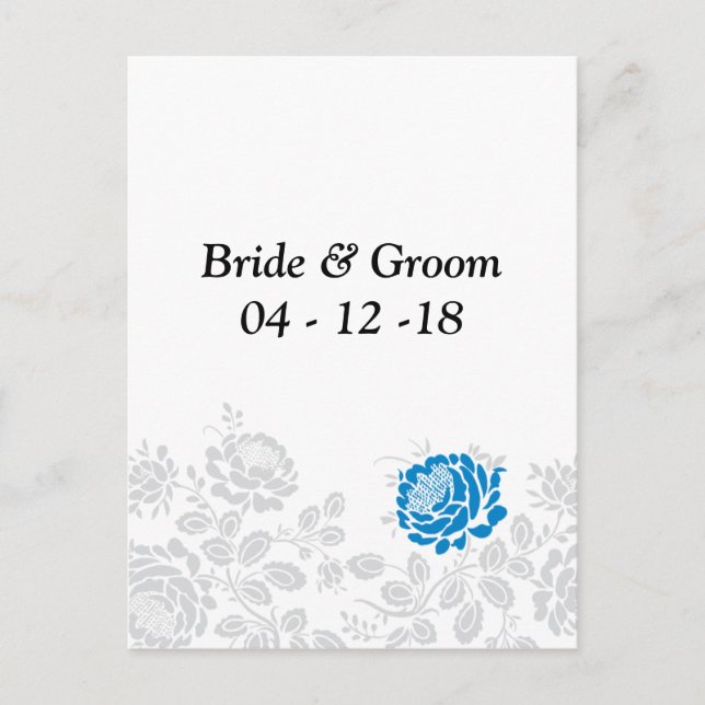 Formal Save The Dates Postcards Blue Floral (Front)