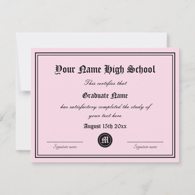 Formal school graduation document template (Back)