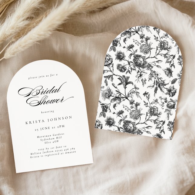 Formal Script Black & White Arch Bridal Shower Invitation (Creator Uploaded)
