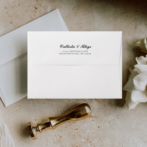 Formal Script Black White Wedding Envelope