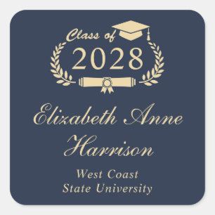 Formal Script Blue Gold Graduation Square Sticker