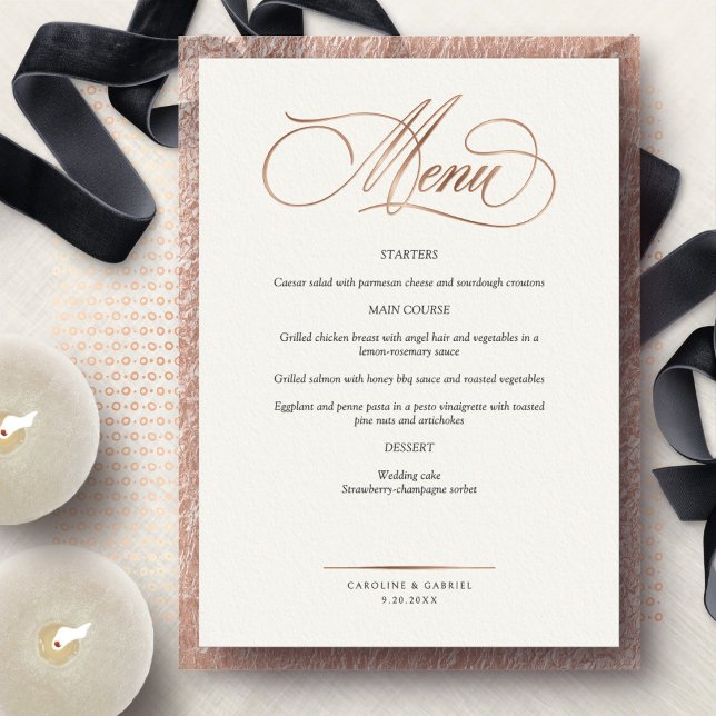 Formal Script Calligraphy Wedding Menu Foil Invitation (Creator Uploaded)