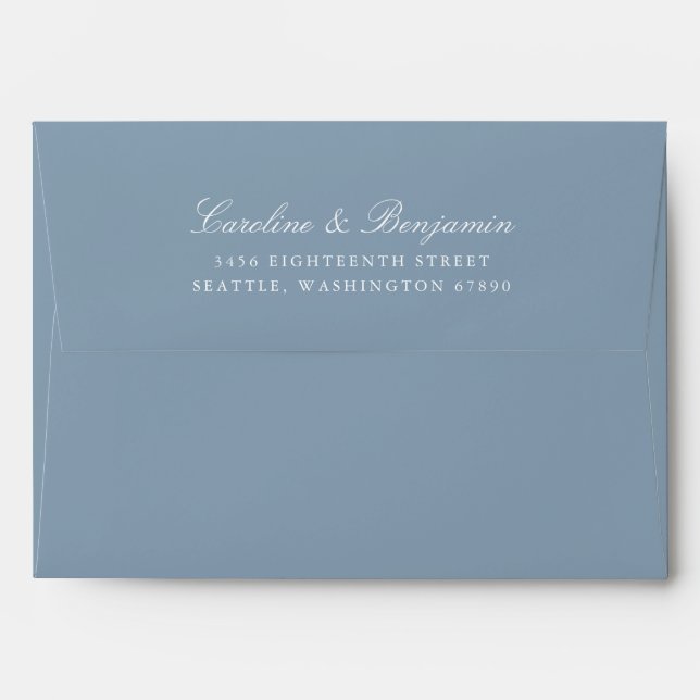 Formal Script Elegant Return Address Dusty Blue Envelope (Back (Top Flap))
