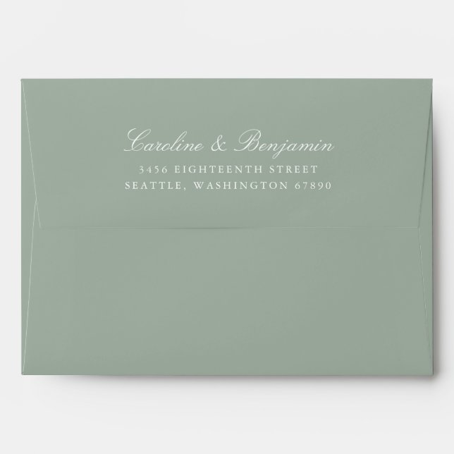 Formal Script Elegant Return Address Dusty Sage Envelope (Back (Top Flap))