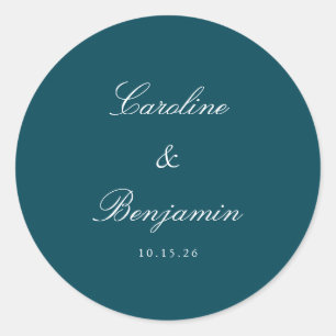Formal Script Elegant Wedding Custom Teal Classic Round Sticker