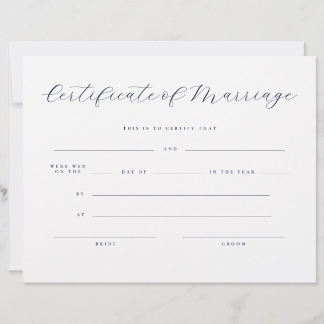 Formal Script Serif Certificate of Marriage  (Front)
