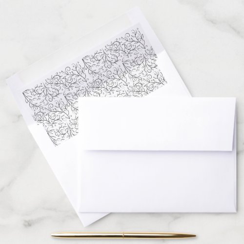Formal Scrolling Leaves Black and White Wedding Envelope Liner